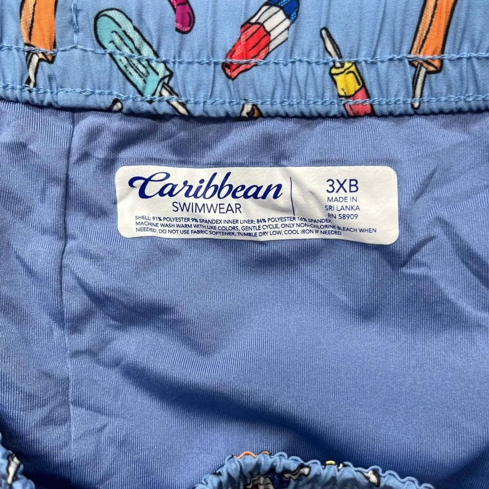 Caribbean‎ Swimwear Mens 3XB Blue Popsicle Print Swim Trunks Shorts Summer Y2K